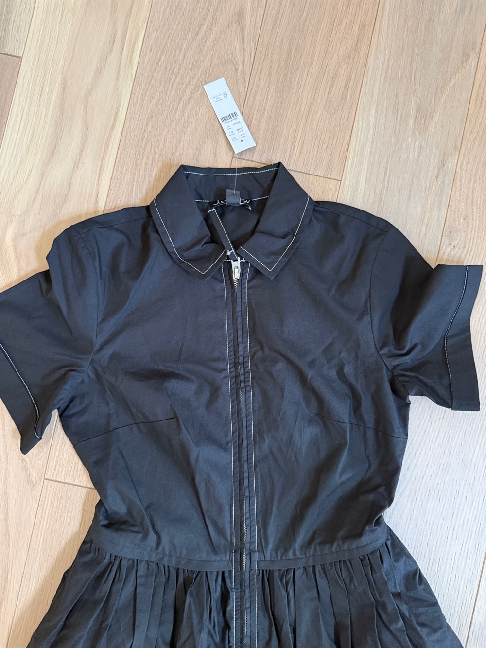 J. Crew Black Short Sleeve Zip-Front Fit-and-Flare Dress - Picture 2 of 7